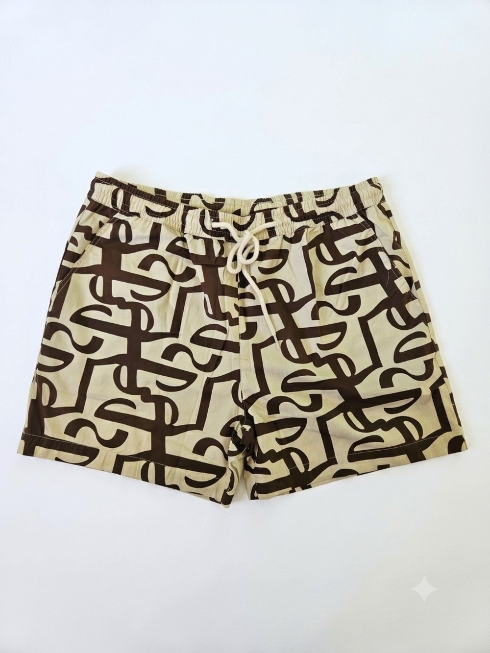 Snover Men’s Bold Geometric Print Drawstring Brown Shorts – Size XL, New in Bag
